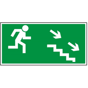 Kierunek do wyjścia drogi ewakuacyjnej schodami w dół (na prawo) -  Fotoluminescencyjna, samoprzylepna folia PCW